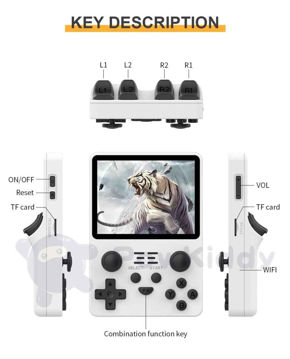 POWKIDDY RGB20S Handhållen konsol 3.5 tum HD-skärm Retro-spelenhet för barn Retro-entusiaster presenter
