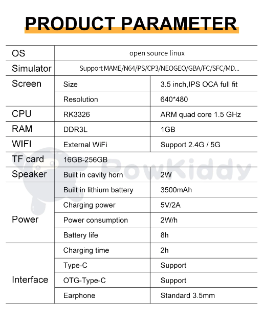 POWKIDDY RGB20S Retrokonsol Handhållen Spelkonsol med 3,5-tums IPS Skärm och RK3326 Stöd för N64 PS1 MAME