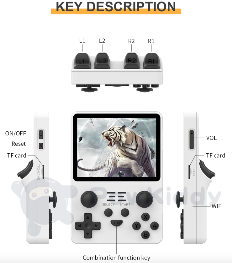 POWKIDDY RGB20S Retrokonsol Handhållen Spelkonsol med 3,5-tums IPS Skärm och RK3326 Stöd för N64 PS1 MAME