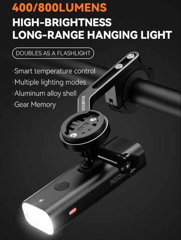 ROCKBROS RHL-1000LUMEN LED cykelfrontljus hög ljusstyrka regntätt Type-C uppladdningsbar för nattcykling