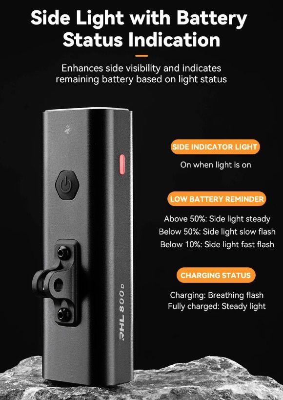 ROCKBROS RHL-1000LUMEN LED cykelfrontljus hög ljusstyrka regntätt Type-C uppladdningsbar för nattcykling