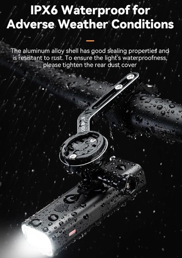 ROCKBROS RHL-1000LUMEN LED cykelfrontljus hög ljusstyrka regntätt Type-C uppladdningsbar för nattcykling