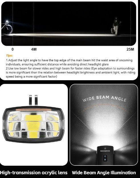 ROCKBROS RHL3000 Cykelljus 3000 Lumen LED-strålkastare 10000mAh Batteri Vattentät MTB Landsvägscykling Hållbar