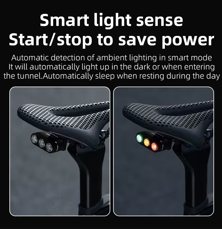 ROCKBROS Smart Cykelbakljus | Bromssensor & IP64 Vattentät | Type-C | Nattcykling Säkerhet
