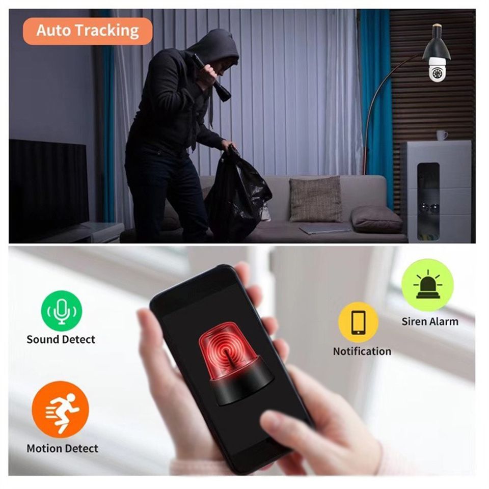 Smart 5G Wifi E27 Glödlampa Övervakningskamera med Nattvision Automatisk Människospårning och Hemsäkerhetslösning