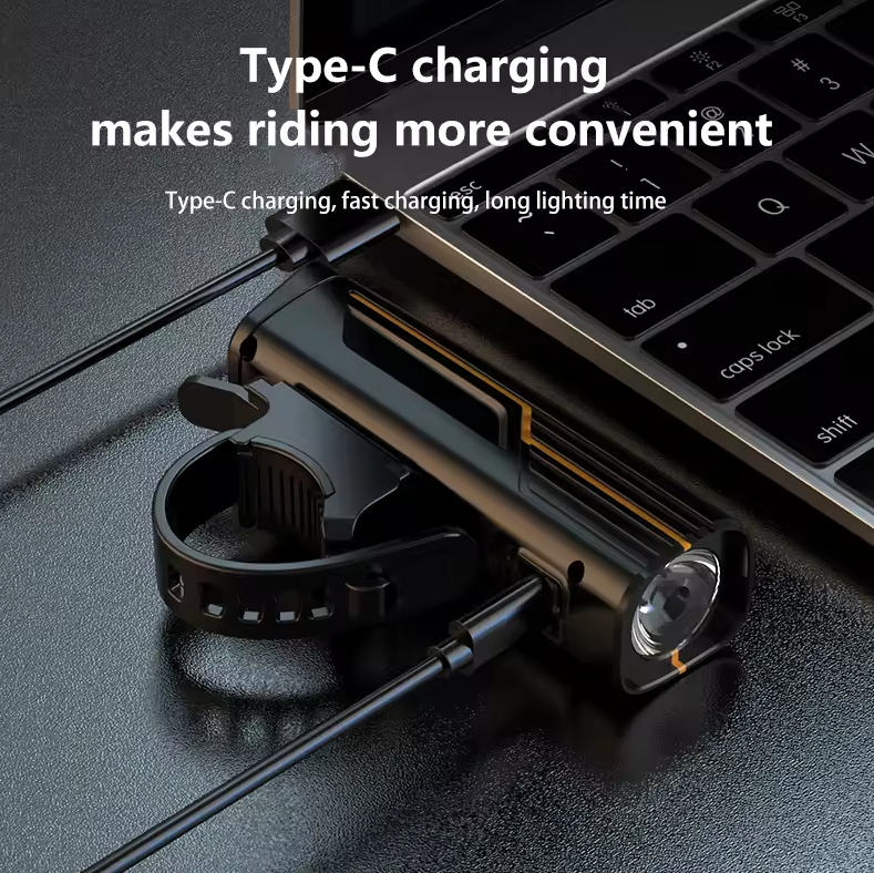 B9 Framlampa: LED Cykelbelysning med Typ-C Laddning, 5 Ljuslägen för Säker MTB & Racercykel