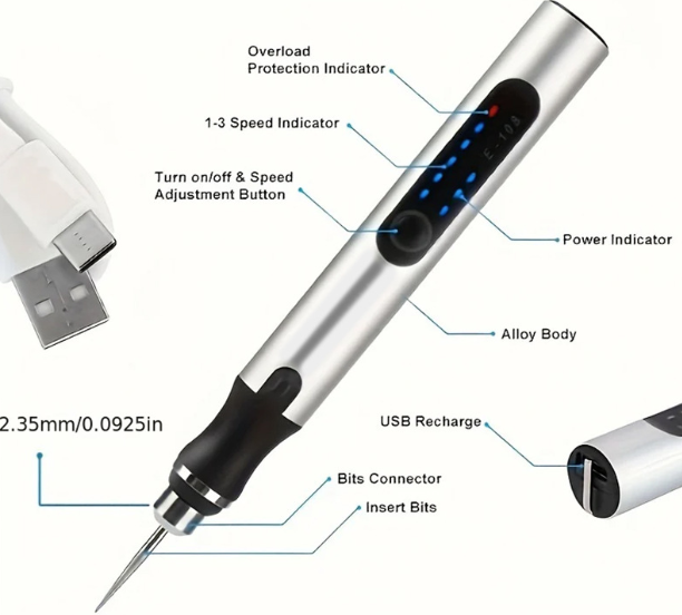 USB-laddningsbar graveringsmaskinpenna med 35 bits, mini elektrisk graverare etsmaskiner sladdlösa roterande verktyg för gravyr av smycken, sten, metall, plast, trä, harts, modell