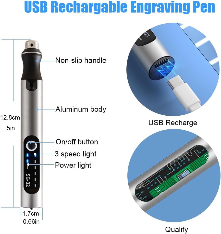 USB-laddningsbar graveringsmaskinpenna med 35 bits, mini elektrisk graverare etsmaskiner sladdlösa roterande verktyg för gravyr av smycken, sten, metall, plast, trä, harts, modell