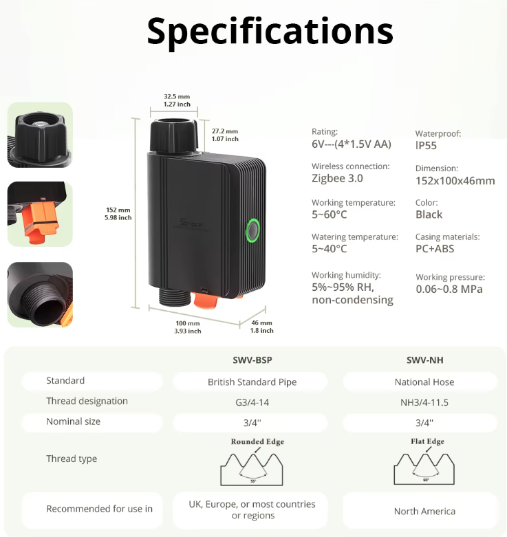 SONOFF SWV Zigbee 3.0 Smart vattenventil automatiserad effektiv bevattning eWeLink Alexa Google enkel installation