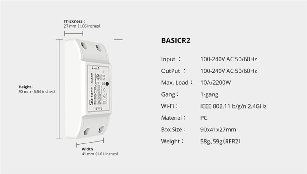 SONOFF Basic R2 Wifi Switch Modul med Alexa för Hemautomation och Fjärrkontroll via eWeLink App