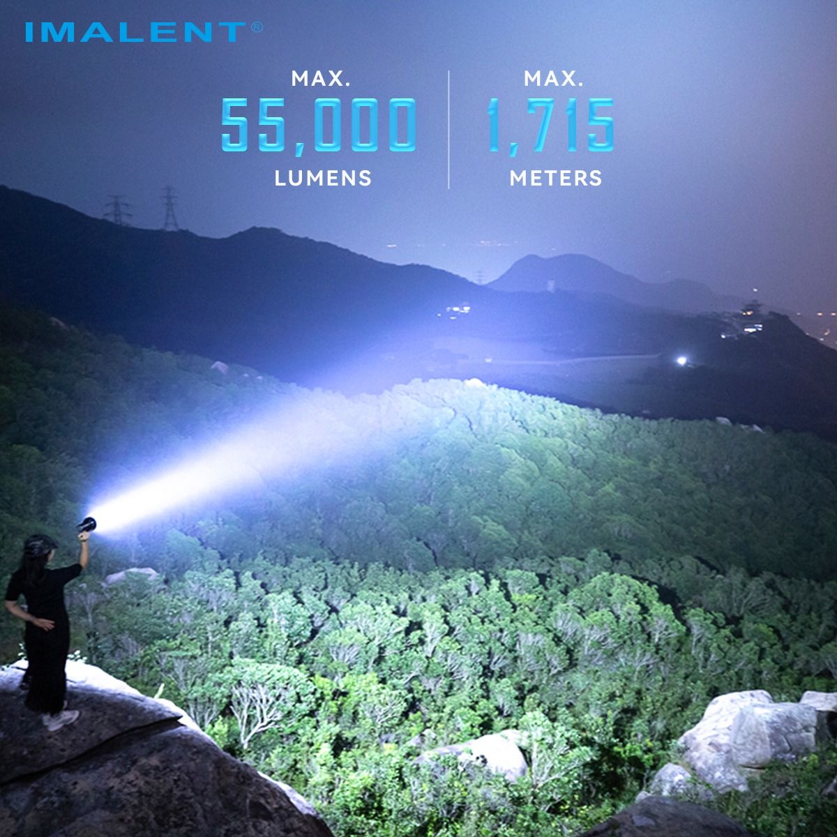 IMALENT SR16: Kraftfull uppladdningsbar LED-ficklampa, 55000 lumen, 1715m lång räckvidd!