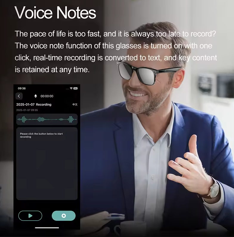 AI Smarta Översätt Solglasögon | BT Samtal & Brusreducering | Musik & AI-assistent