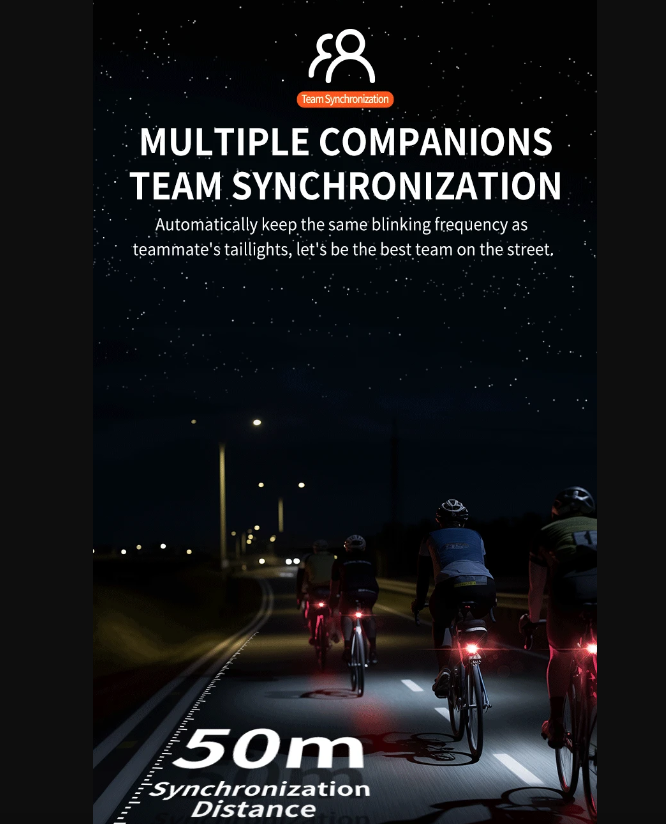 TOWILD TL03Pro uppladdningsbart cykelbakljus med smart bromssensor och sju-färg andningsblixt