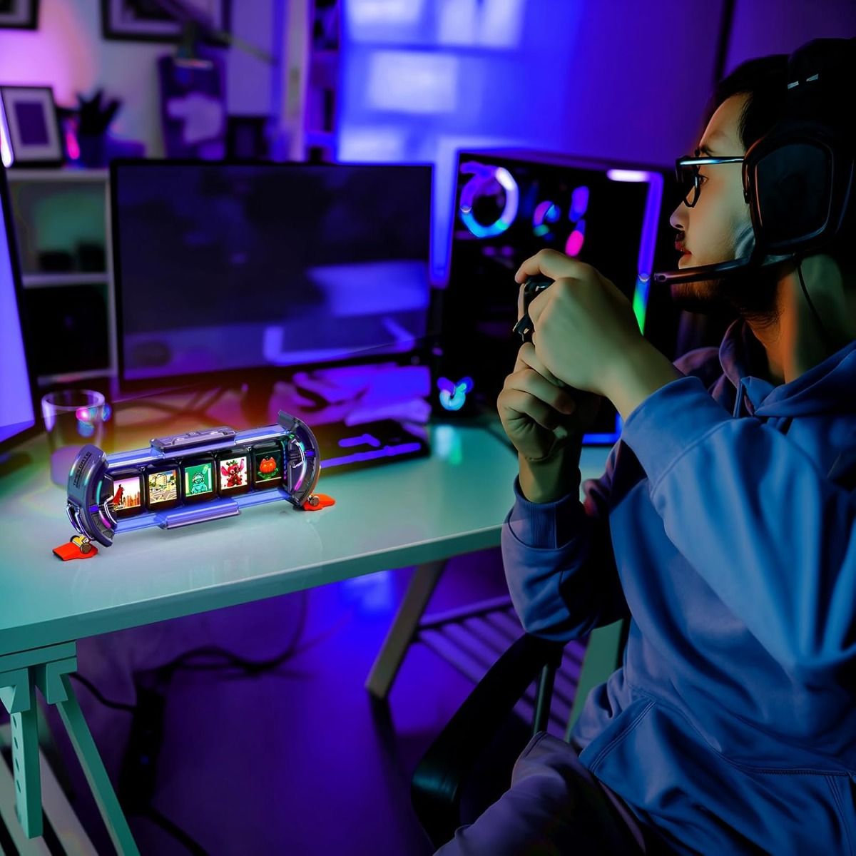 Divoom Times Gate: Cyberpunk Digital Väckarklocka med RGB Pixelkonst, Bitcoin & Smart app för Gaming Setup.