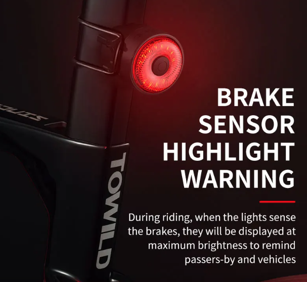 TOWILD TL03 smart cykel bakljus med automatiskt bromssensor ljus och fem blixtlägen för cykelsynlighet