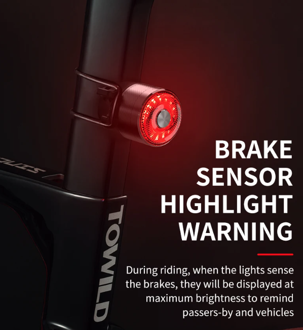 TOWILD TL05 Baklykta Smart automatisk bromsavkänning IPX6 vattentät Cykelsäkerhetsljus med 100 timmars batteritid