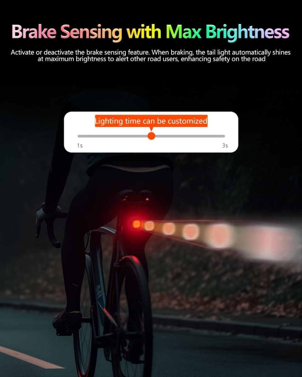 TOWILD TL08 Cykelbaklykta Med Anpassningsbara Mönster | Fullfärg Bromssensor USB-C Laddbar IPX6 Hög Synlighet Säkerhet