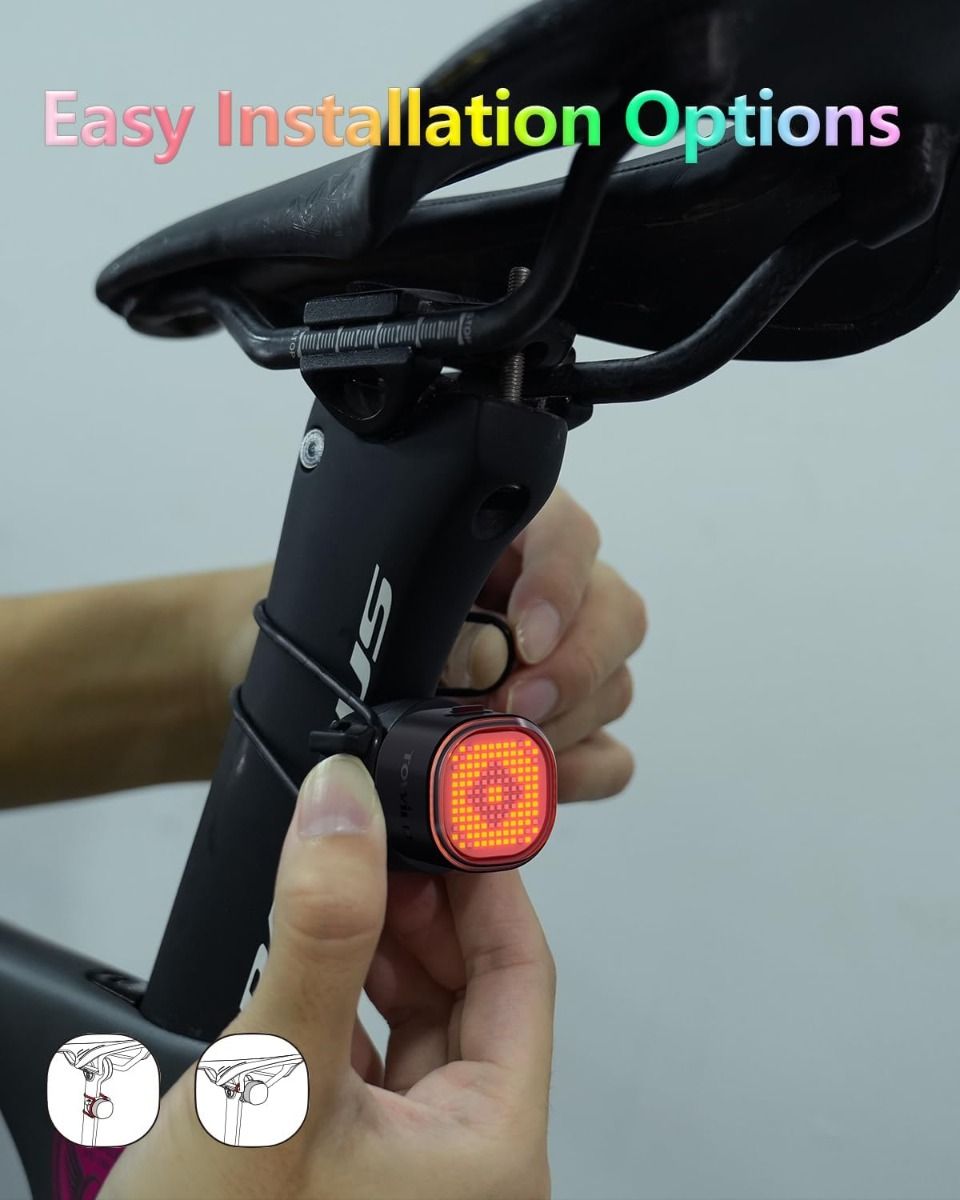 TOWILD TL08 Cykelbaklykta Med Anpassningsbara Mönster | Fullfärg Bromssensor USB-C Laddbar IPX6 Hög Synlighet Säkerhet