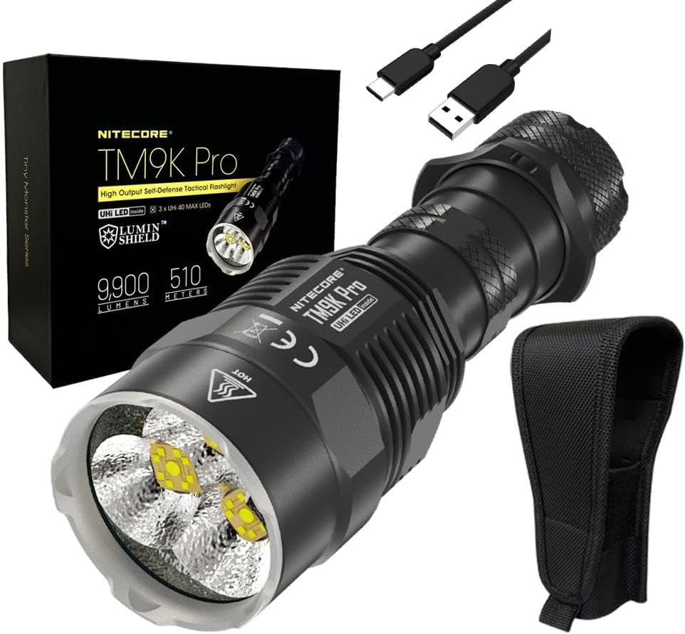 Nitecore TM9K PRO 9900 Lumen Hållbar uppladdningsbar ficklampa med USB-C och 510 m räckvidd för utomhusäventyr