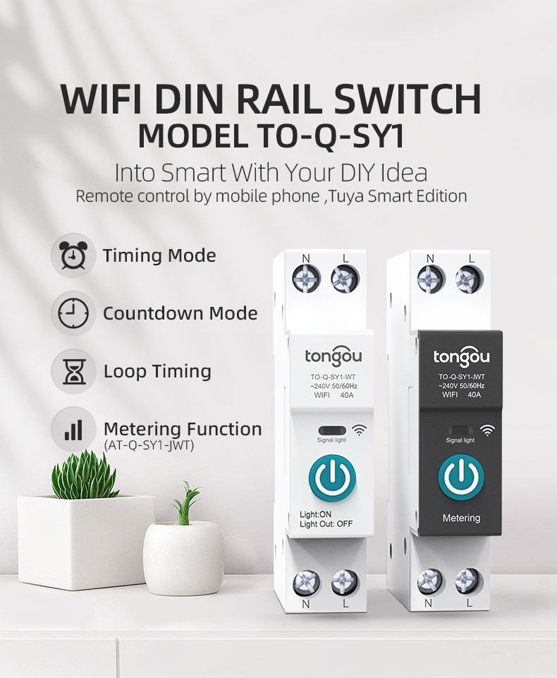 TUYA WIFI smart strömbrytare för smart hem, trådlös fjärrkontrollbrytare via app TONGOU