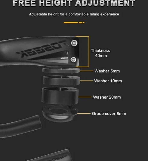 TOSEEK TR5500 Styre för landsvägscykel – lätt, helt i kolfiber, styrstam med aerodynamisk design och matt svart finish
