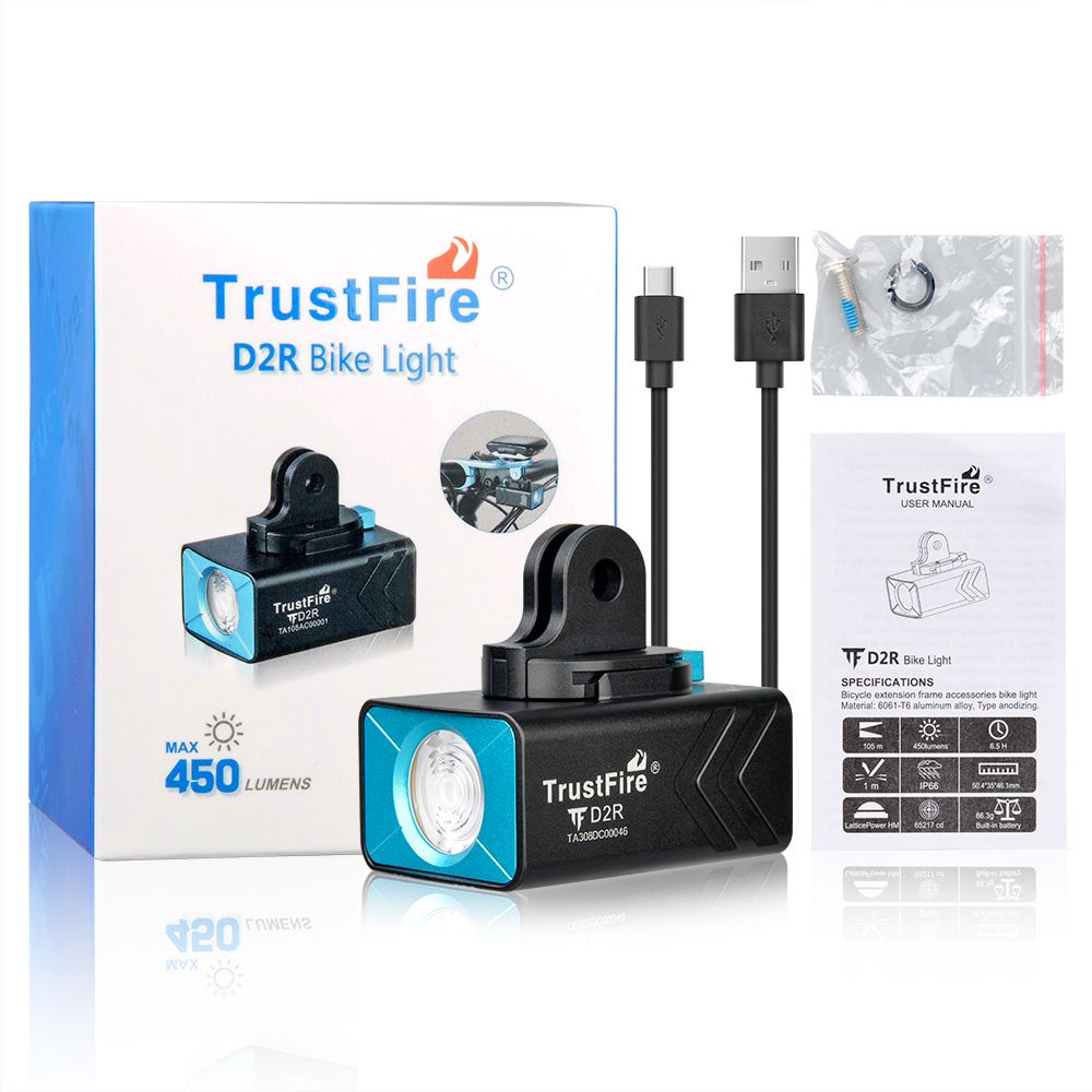 TrustFire D2R Cykelljus 450LM Vattentätt framljus Type-C laddningsbar cykellampa för säkerhet och synlighet