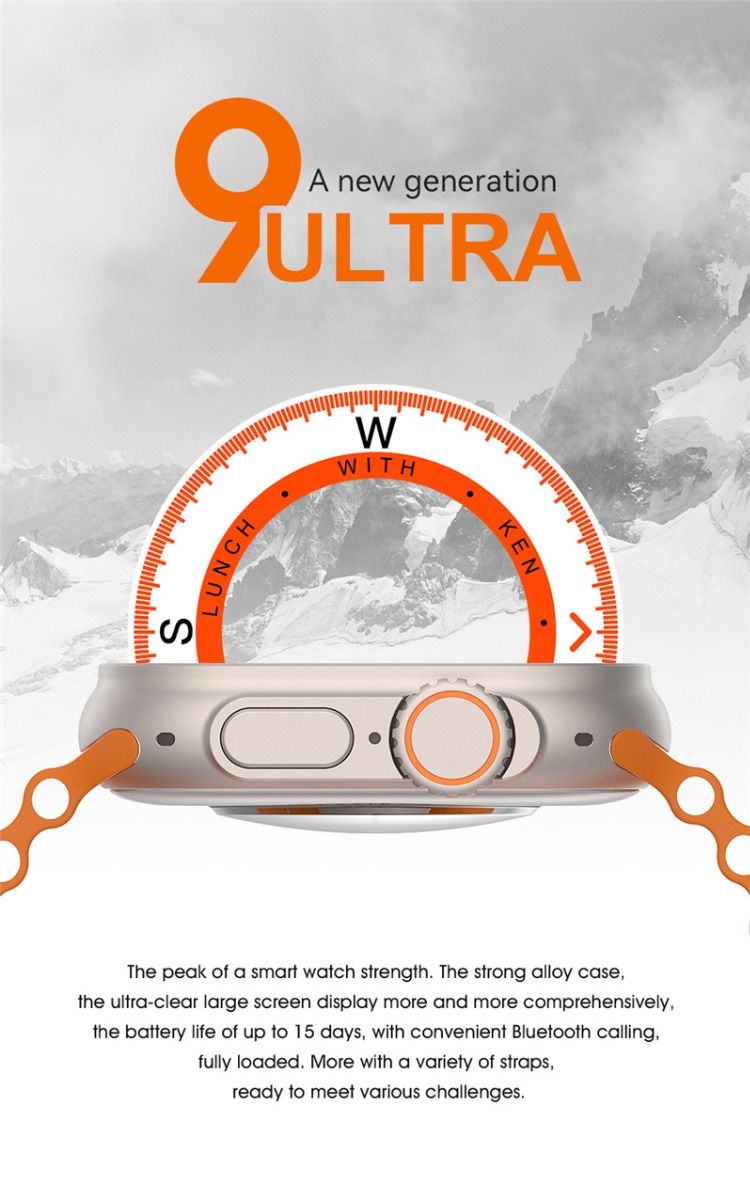 Smartklocka Ultra 9 49mm | Bluetooth-samtal, GPS, NFC | Vattentät Herr Smart Watch Ultra med kompass