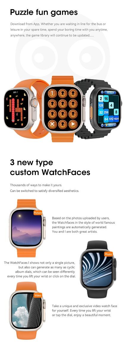 Smartklocka Ultra 9 49mm | Bluetooth-samtal, GPS, NFC | Vattentät Herr Smart Watch Ultra med kompass