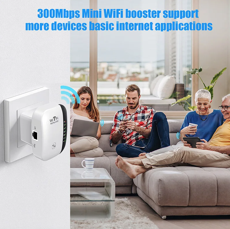 Wifi-repeater 300Mbps Vit Trådlös signalförstärkare för Hemrouter, Smart TV, HD-video – Enkel Plug & Play