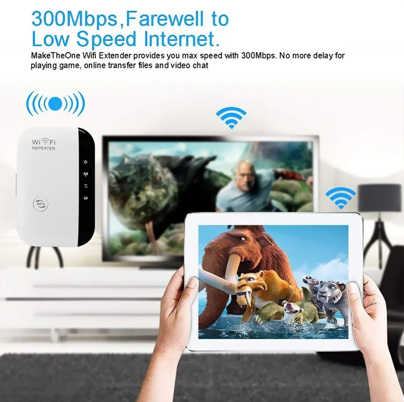 Wifi-repeater 300Mbps Vit Trådlös signalförstärkare för Hemrouter, Smart TV, HD-video – Enkel Plug & Play
