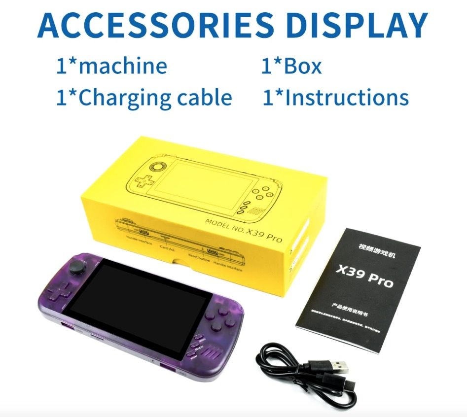 POWKIDDY X39pro handhållen videospelkonsol med 4,5-tums IPS-skärm PS1-stöd och trådbundna kontroller retrospel