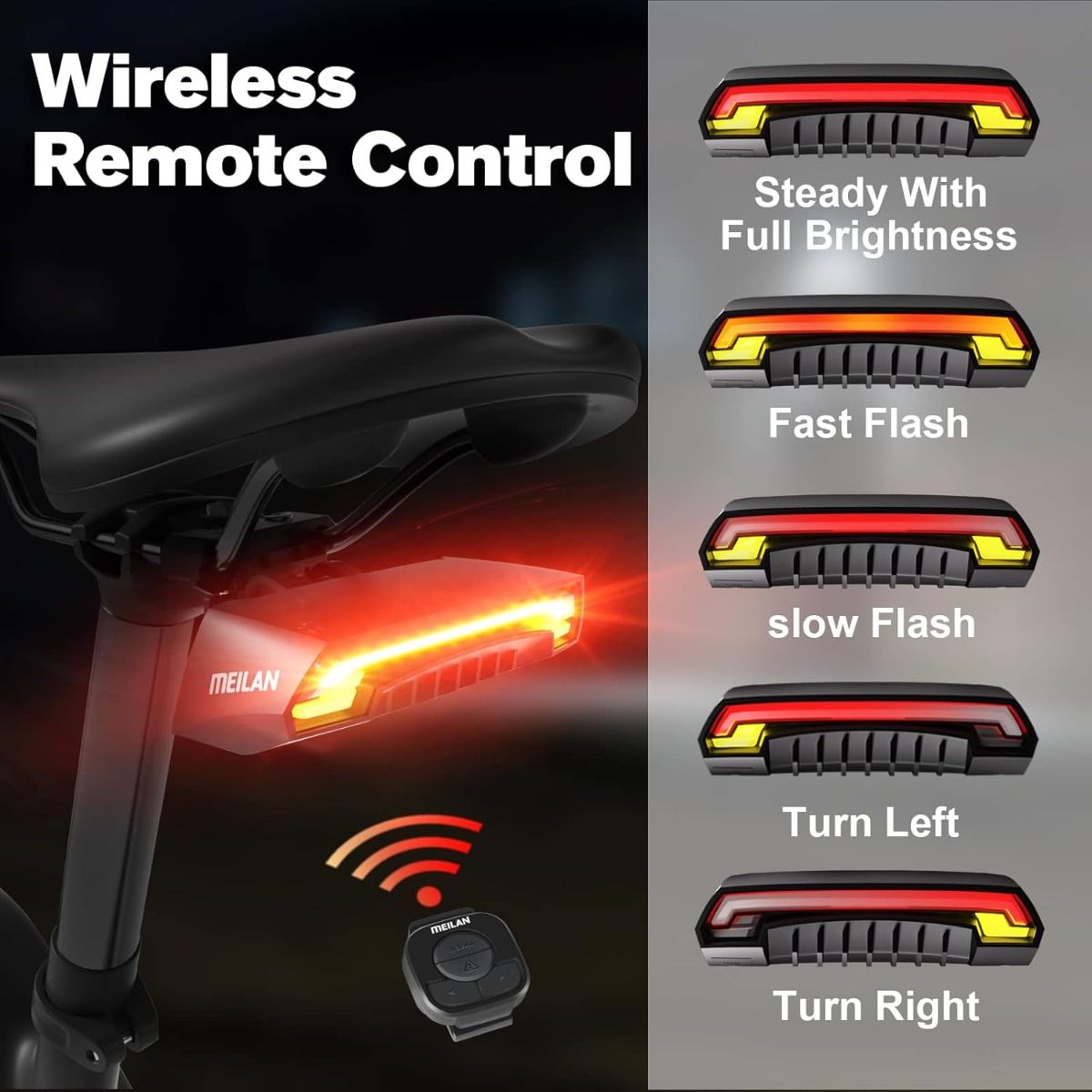Meilan X5 Smart Cykelbaklampa med Blinkers, Automatisk Bromslampa | USB-uppladdningsbar för cykelsäkerhet
