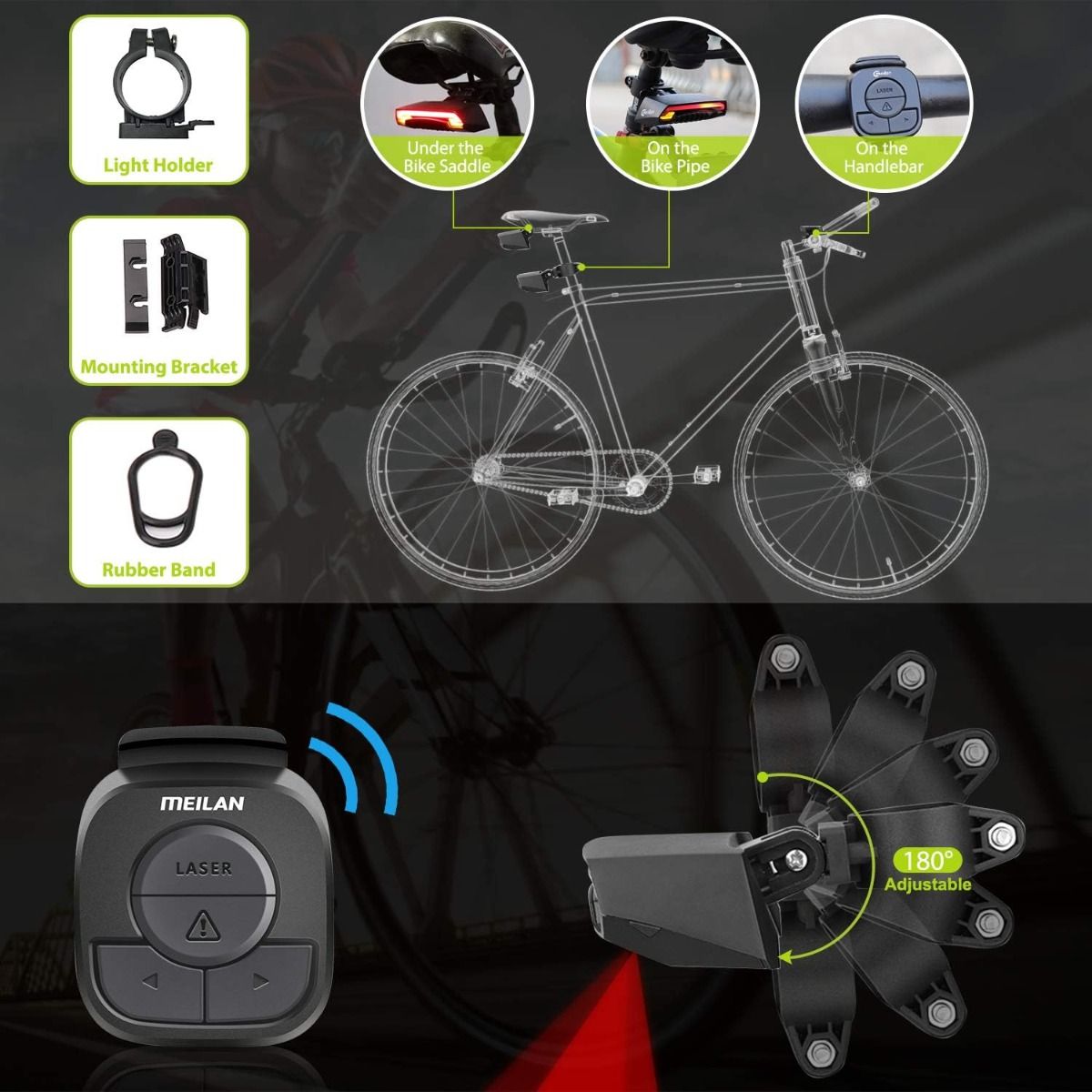 Meilan X5 Smart Cykelbaklampa med Blinkers, Automatisk Bromslampa | USB-uppladdningsbar för cykelsäkerhet