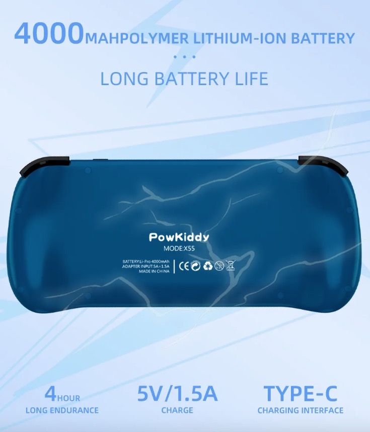Upptäck POWKIDDY X55 handhållen spelkonsol för retrogaming med levande 5.5-tums IPS-skärm och kraftfull prestanda