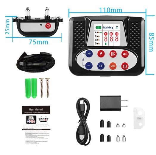 Trådlöst Elektroniskt Stängsel Smart Hundträningsenhet med Färgskärm 2-i-1 Anti-Skällande Elektrisk Stötkrage