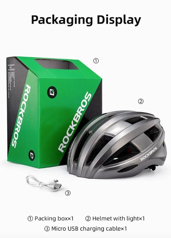 ROCKBROS Cykelhjälm LED Baklyse Ultralätt Design Laddningsbar Cykelsäkerhetsutrustning för Väg och MTB